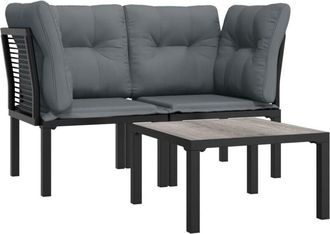 vidaXL Juego De Muebles Jard&iacute;n 3 Pzas Rat&aacute;n Sint&eacute;tico Negro Y Gris Vidaxl