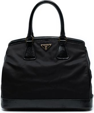 Prada 2013-2025 Saffiano Vernice Tessuto Parabole shopper met afwerking - Zwart