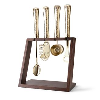Final Touch Final Touch 4 Piece Bar Tool Set with Stand - Brass Metal Handles
