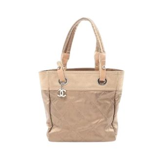 Chanel Pre-owned Tote Bags, female, Beige, Size: ONE SIZE Pre-owned Paris-Biarritz PVC Coated Canvas Leather Tote Bag