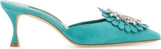 Manolo Blahnik Turquoise Suede Pumps
