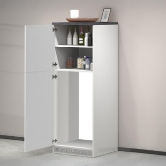 Dmora Despensa De Cocina Plinio, Mueble Multiusos, Mueble Frigor&iacute;fico De 2 Puertas, 100% Made In Italy, 60x60h165 Cm, Blanco Brillo Y Pizarra, Con Embalaje 