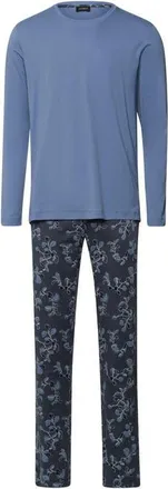 Hanro Night And Day Crew Neck Cotton Pajama Set in Aqua Ink Leaves at Nordstrom, Size Xx-Large