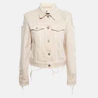 J Brand Cream Distressed & Ripped Denim Buttoned Jacket