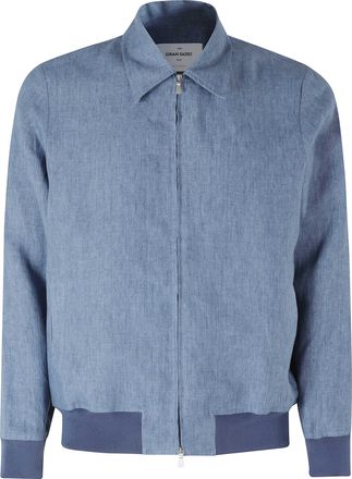 Gran Sasso Denim Zipped Elasticized Cuff Linen-Blend Jacket