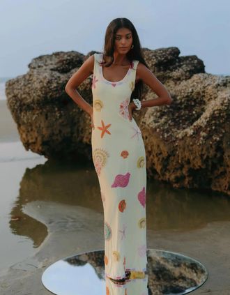 Oceanus Womens New York Bold Strapped Maxi Dress Pink Yellow in Stock - Size: 12
