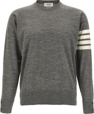 Thom Browne 4-Bar Truien - Heren - Ronde hals truien - Grijs - M - Wol - Truien & Vesten