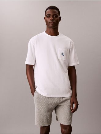 Calvin Klein Mens Icon Cotton Stretch Monologo Sleep Tee - Open White - XL