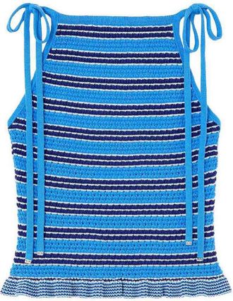 Ganni Cotton Pointelle Stripe Top Marina