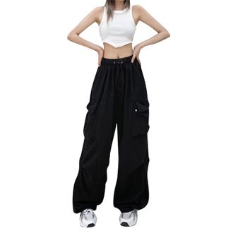 Generic New Warm Stretch Pants for Women 2024 Womens New American Parachute Pants High Waisted Wide Leg Casual Drawstring Sweatpants Insulated Trousers Ladies