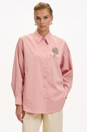 Exquise Jaelyn Embellished Long Sleeve Shirt in Light Pink at Nordstrom, Size X-Large