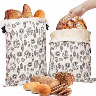 OEM Bolsas Para Pan, 2 Unidades, 43x33cm, Sin Blanquear, Reutilizables, Cero Residuos, Para Pan Casero, Ecol&oacute;gicas, Estampado Beige