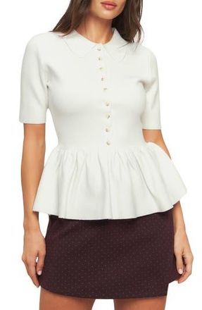 Flying Tomato Spread Collar Peplum Knit Top in Cream at Nordstrom Rack, Size Medium