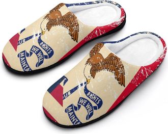 Generic Vintage US And Iowa State Flag Mens House Slippers Memory Foam Washable Cotton Slip on Home Shoes