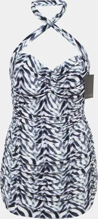 Norma Kamali White Chevron Zebra Print Jersey Bill Mio Swimsuit
