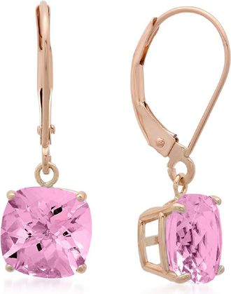 MAX + STONE Solid 10k Yellow or White Gold 8mm Cushion Cut Dangle Gemstone Earrings