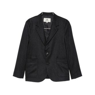 Barena Jassen, Dames, Blauw, S, Gestreepte Jas met Inkeping