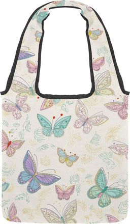 Generic Simple Butterfly Reversible Canvas Shoulder Tote - Double-Sided Print, 12oz Cotton, 27cm Drop, Fold-Flat Bag for Travel, Shopping, Street Outings