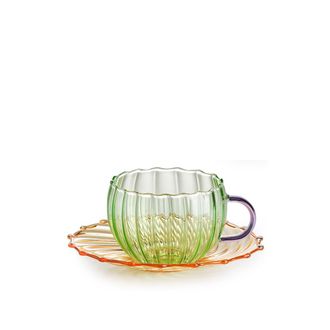 IVV sahara set 2 taza t&eacute; verde c/ asa amatista/platillo &aacute;mbar cl-24