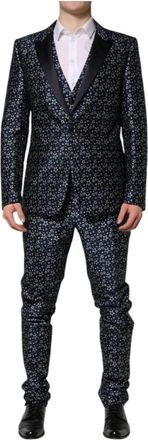 Dolce & Gabbana Blauw Martini Star Jacquard 3-delig pak - Heren - Business pakken - Blauw - M - Kostuums