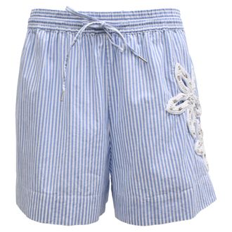 Sandro Sandro Striped Floral-Applique Shorts in Blue Cotton
