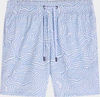 Bugatchi Men & apos;s Cruz Mid-Length Wave-Print Swim Trunks