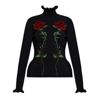 Blumarine Maglione in lana con motivo floreale - - Knitwear - Donna - Nero - S