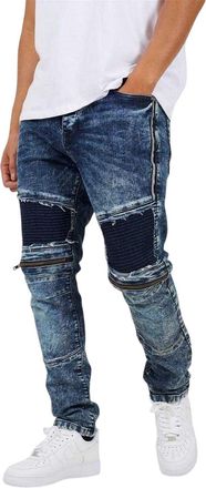 Brave Soul Heren Gewassen Biker Slim Jeans (Donkerblauw)