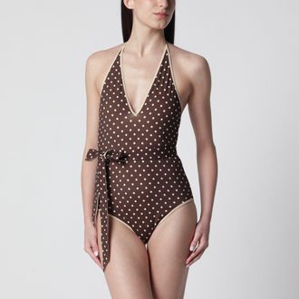Valentino Brown swimsuit with Plusdepois motif