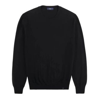 Fay Round-neck Knitwear, male, Black, Size: 2XL Merino Wool Sweater with Contrasting Patches