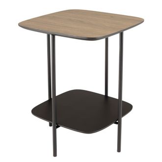 Macabane Mesa auxiliar 2 tableros, tejido moka/negro, patas de metal