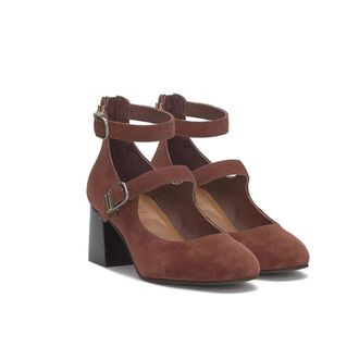 Lucky Brand Cemli Pump Womens Brown Suede Ankle Strap Block Heel HTAT1191
