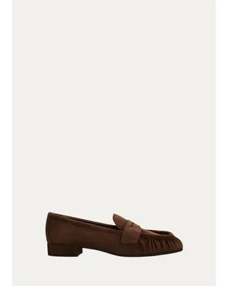 Prada Suede Ruched-Toe Penny Loafers