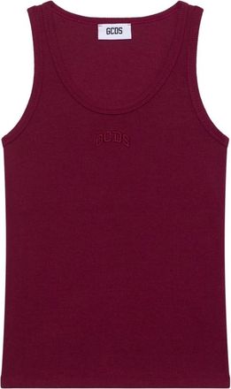 GCDS Ribbed Logo Lounge Tank - Dames - Tops zonder mouwen - Rood - S - Katoen - Tops