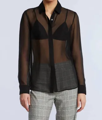 Bcbgmaxazria Chiffon Long Sleeve Button Down Shirt In Black