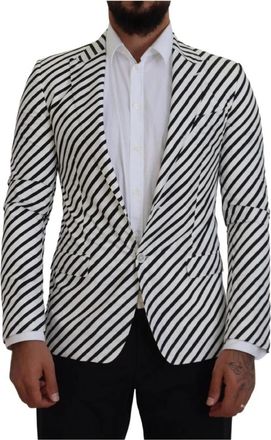Dolce & Gabbana Witte Gestreepte Blazer Jas Sport Stijl - Heren - Blazers - Zwart - XS - Katoen - Jassen