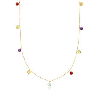 RS Pure by Ross-Simons Multi-Stone Station Necklace in 14kt Yellow Gold