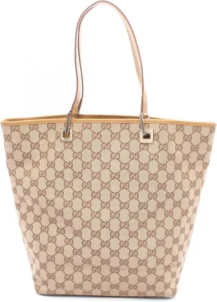 Gucci Gg Canvas Beige Brown Gg Canvas Handbag Tote Bag (Pre-Owned)