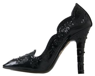 Dolce & Gabbana Womens Black Cinderella Floral Crystal Heels Shoes Pvc