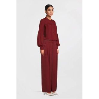 Moss Copenhagen wide leg regular waist broek donkerrood