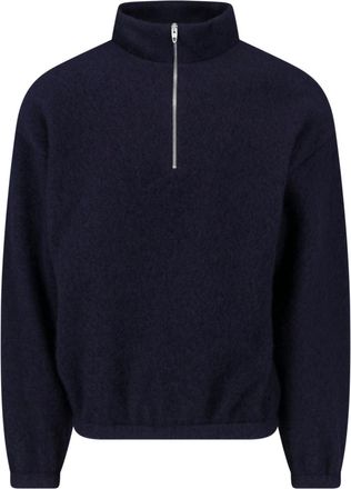 Jil Sander Blue Wool-Blend Half-Zip Sweater