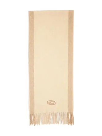 Diesel logo-embroidery fringed-edge scarf - men - Polyester/Acrylic - One Size - Neutrals
