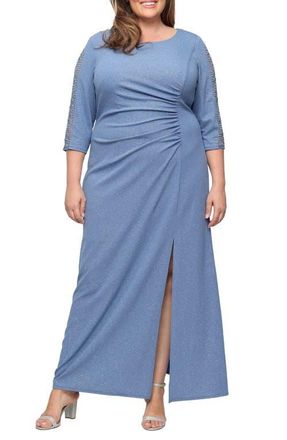 S.L. Fashions Sparkle Embellished Sleeve Gown in Slate Blue at Nordstrom, Size 14W