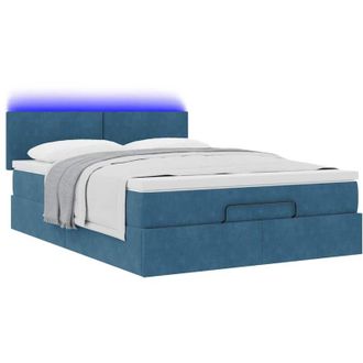 vidaXL Estructura De Cama Otomana Con Colch&oacute;n Azul Oscuro 140x200 Cm Vidaxl