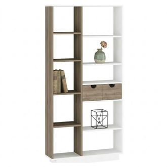 Dmora Librer&iacute;a Imer, Biblioteca 8 Estantes, 2 Cajones, Instalaci&oacute;n Libre, 80x25x189h Cm Blanco Roble