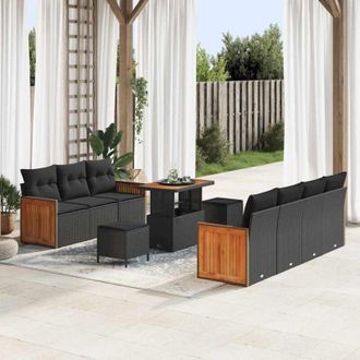 vidaXL Vidaxl - Conjunto De Sof&aacute; De Jard&iacute;n 10 Pcs Negro 90 X 55 X 71 Cm