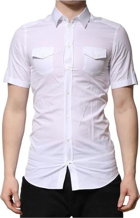 Dolce & Gabbana Witte Katoenen Casual Shirt Korte Mouwen - Heren - Korte mouwen Overhemden - Wit - S - Katoen - Overhemden