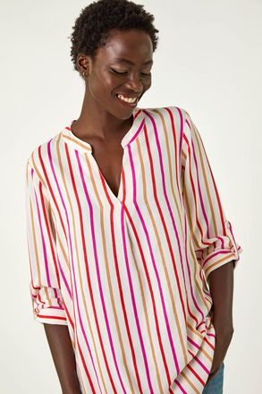 Roman Vertical Stripe Pleat Detail Top