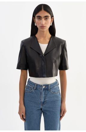 LaMarque Aviana | Collarless Leather Jacket in Black at Nordstrom, Size Xx-Small