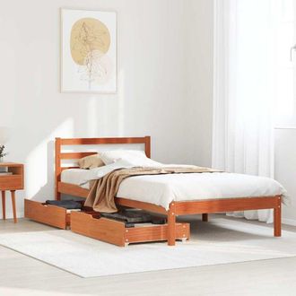 vidaXL Cama Sin Colch&oacute;n Madera Maciza De Pino Marr&oacute;n Cera 100x200 Cm Vidaxl